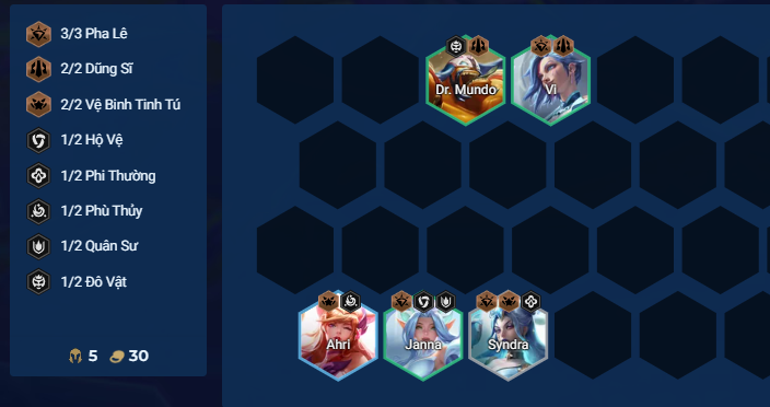 Giai đoạn đầu game với đội hình Ahri Pha Lê
