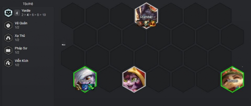 Giai đoạn đầu game với đội hình Yordle Bắt đầu với 4 Yordle và trang bị chống chịu cho Rumble