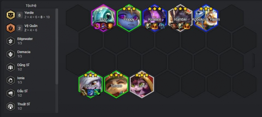 Hoàn thiện đội hình cuối game với Fizz Nâng cấp Kenne, Kobuko rồi đẩy lên cấp 8 để thêm Fizz