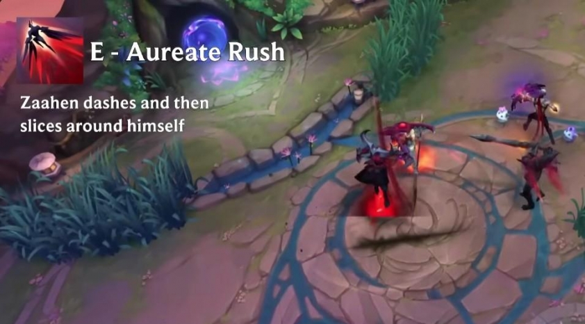 Kỹ năng E của Zaahen Lướt và chém xung quanh gây sát thương