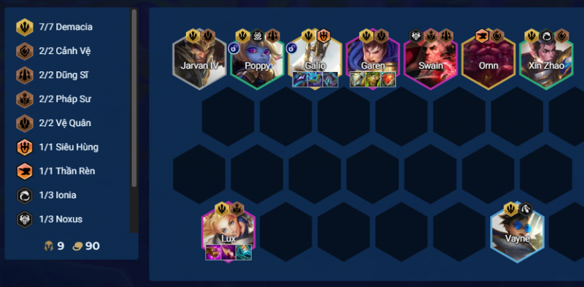 Đội hình Lux Demacia với các tướng và vị trí đặt